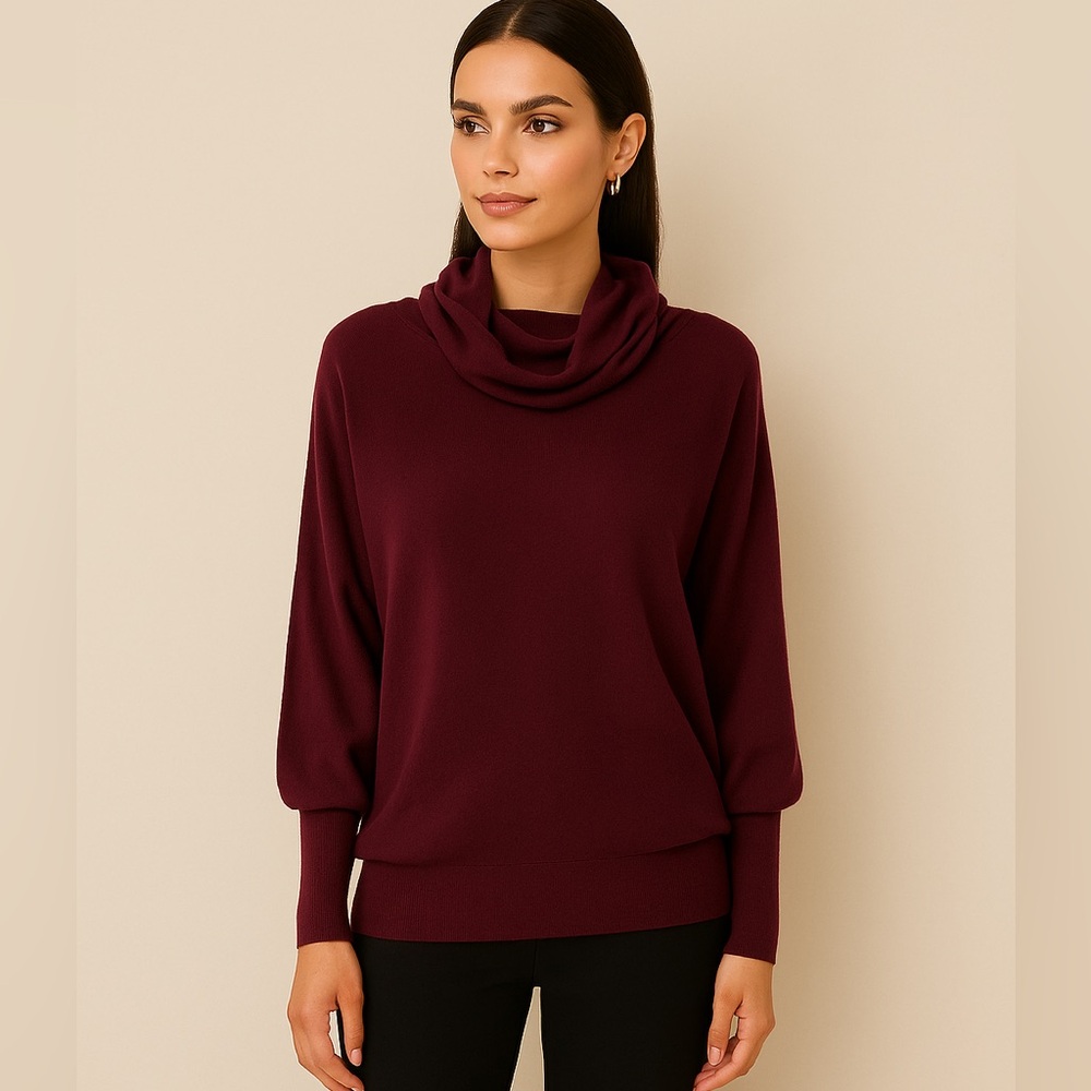 Brunella Gori 100% Extra Fine Merino Wool Burgundy Turtleneck Dolman Sleeve Sz M